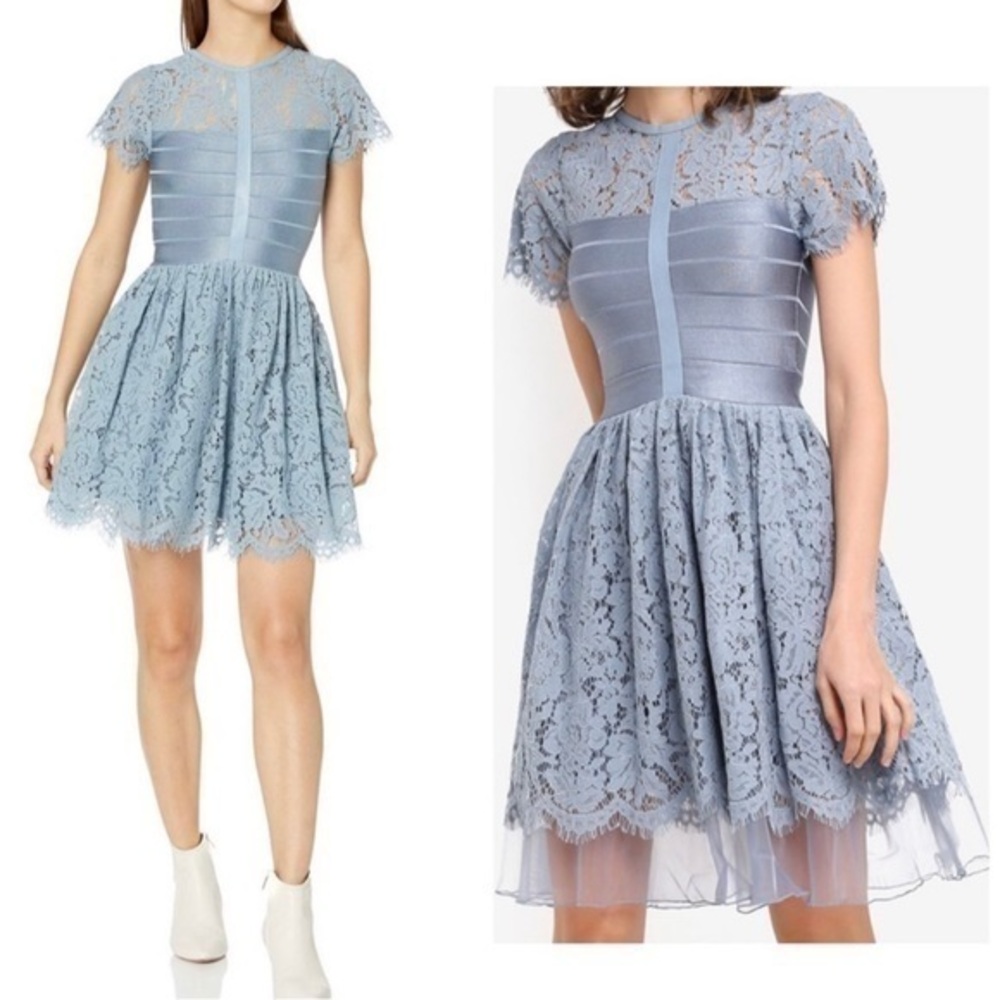 French Connection Shana Flared Lace Mini Dress Princess Blue Wedding NWT